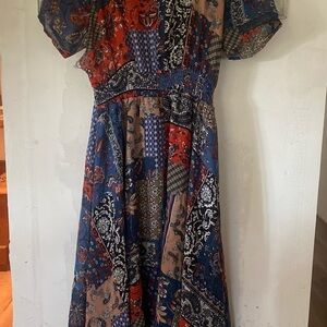 Indigo Blue Patchwork Maxi Dress in Red and Blue